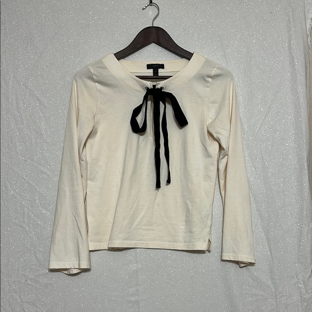 J. Crew Cream Velvet Tie Front Cream Blouse. Size XS